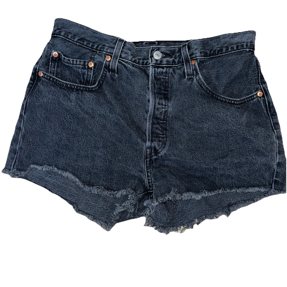 Levis 501 Original High Waisted Cut Off Denim Shorts Washed Black W31 56327-0112